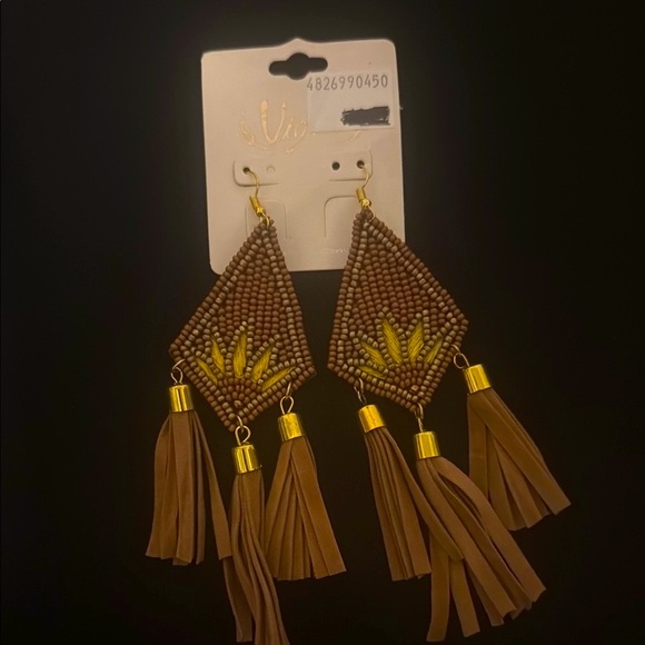 Viola Jewelry - Viola Brown Beaded Tassel Earrings-NWT